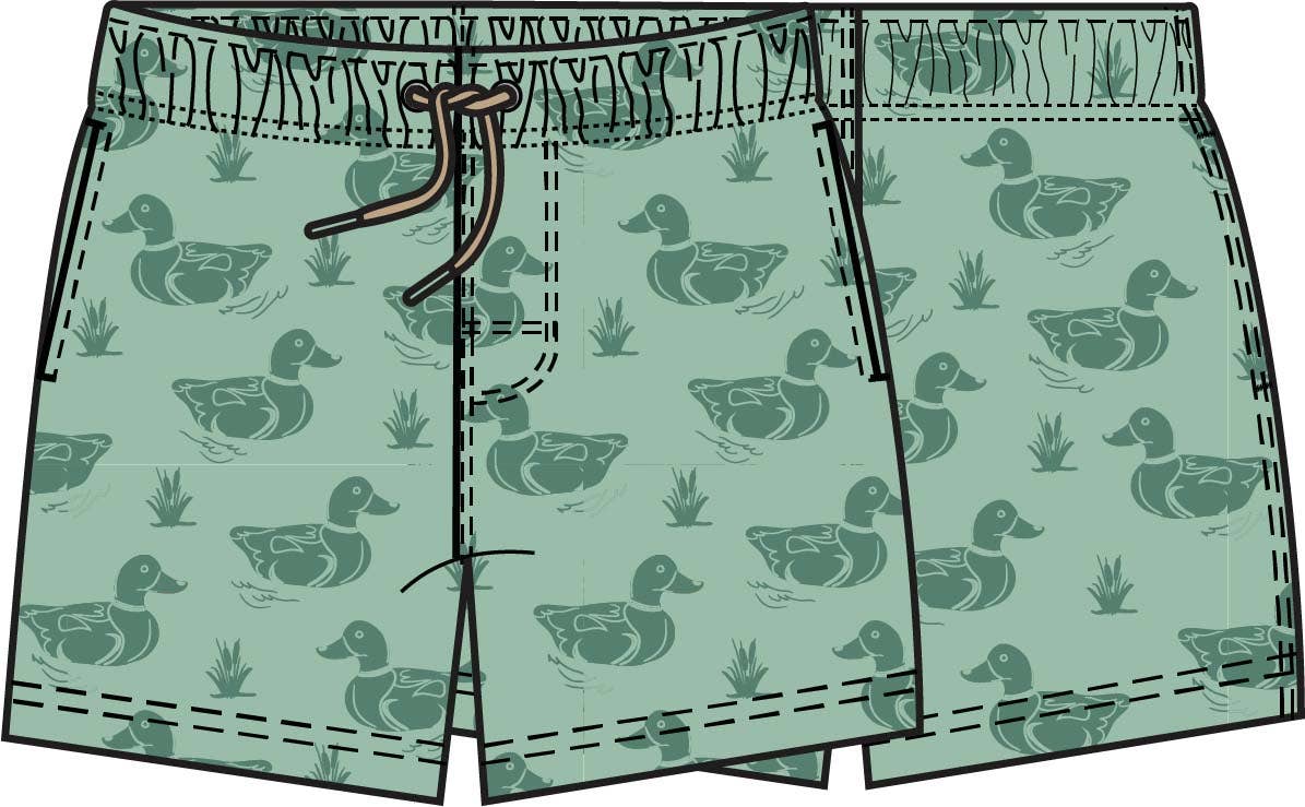 Boys Sage Mallards Color Changing Performance Hybrid Swim Trunks