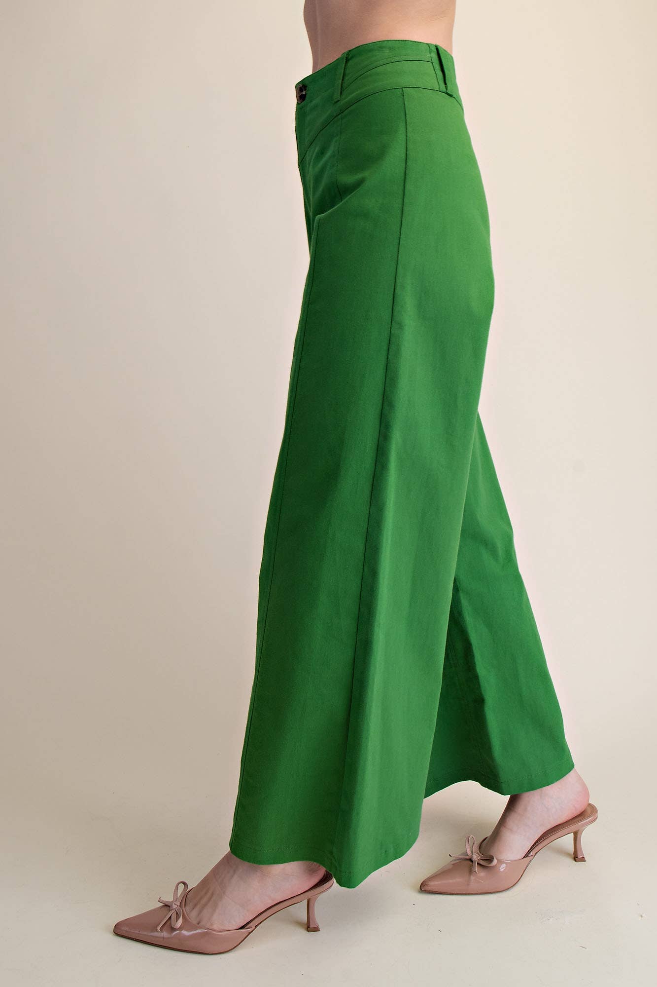 High Waist Front Yoke Seam Stretch Wide Leg Pants