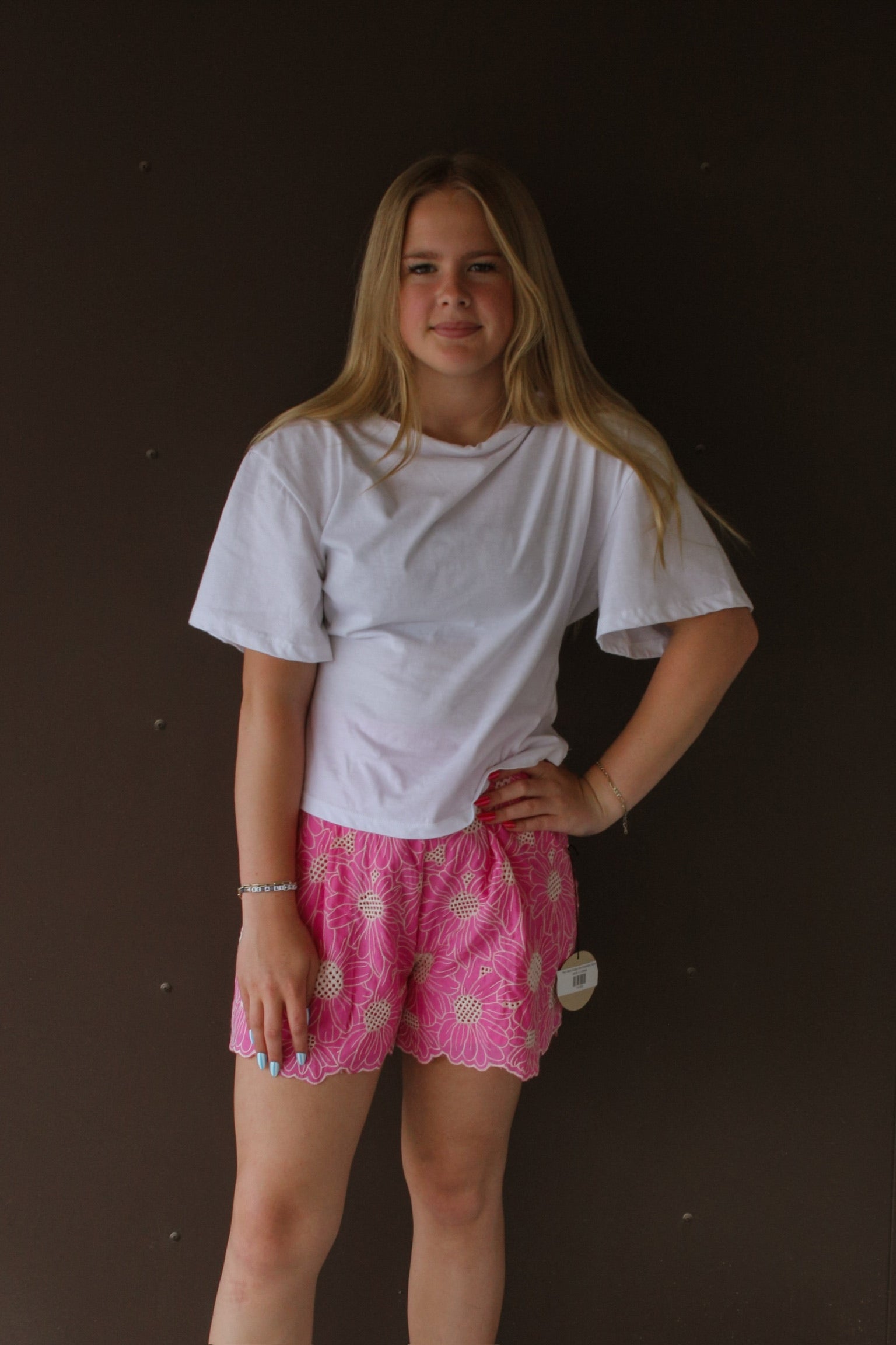 High Waist Scallop Hem Embroidery Shorts