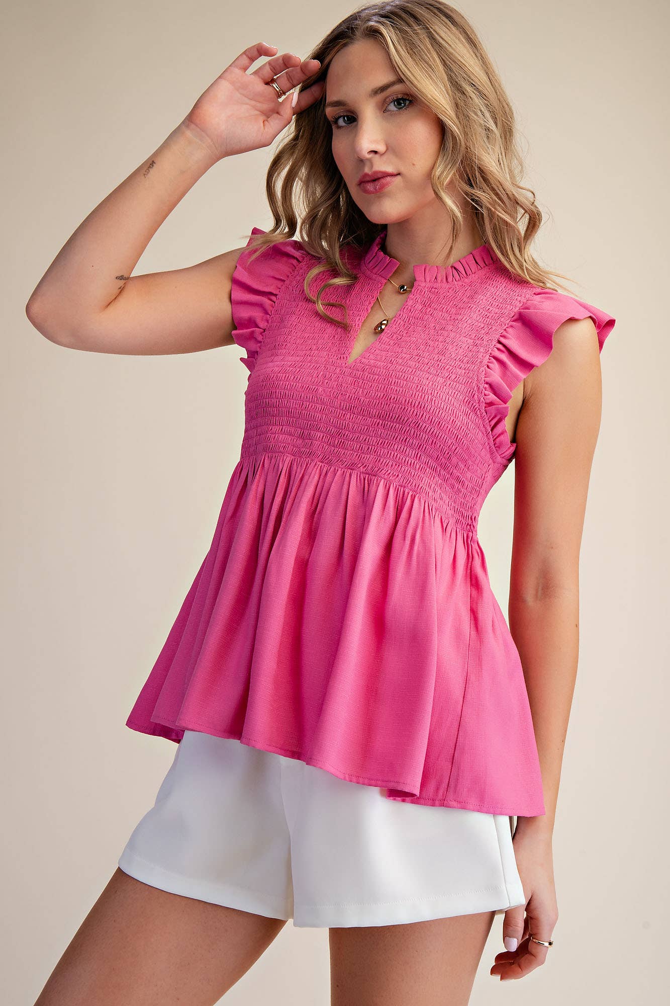 Flutter Sleeve Smocked Top