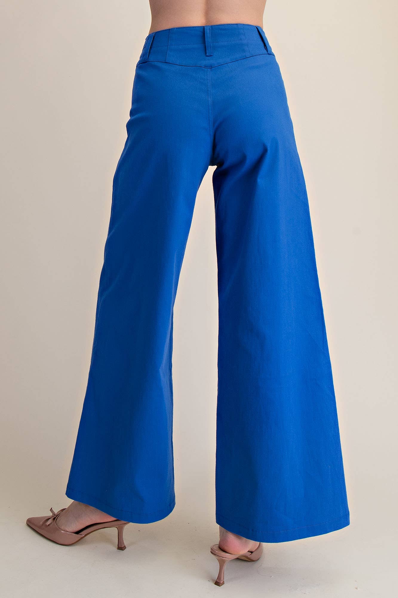 High Waist Front Yoke Seam Stretch Wide Leg Pants