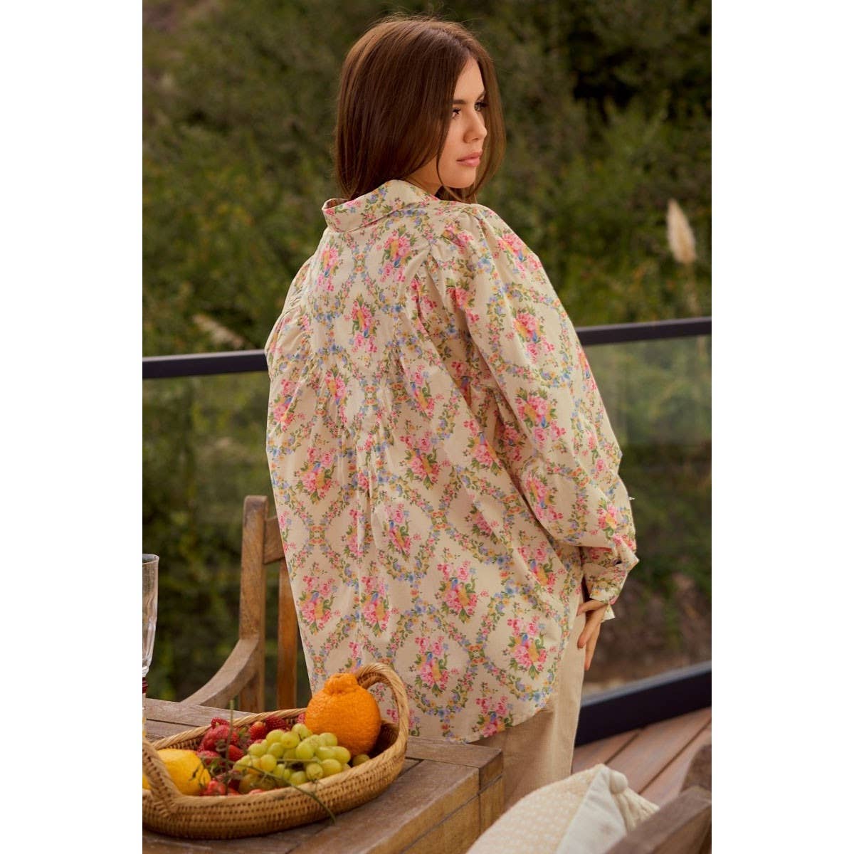 Oversized Floral Striped Button Shirts