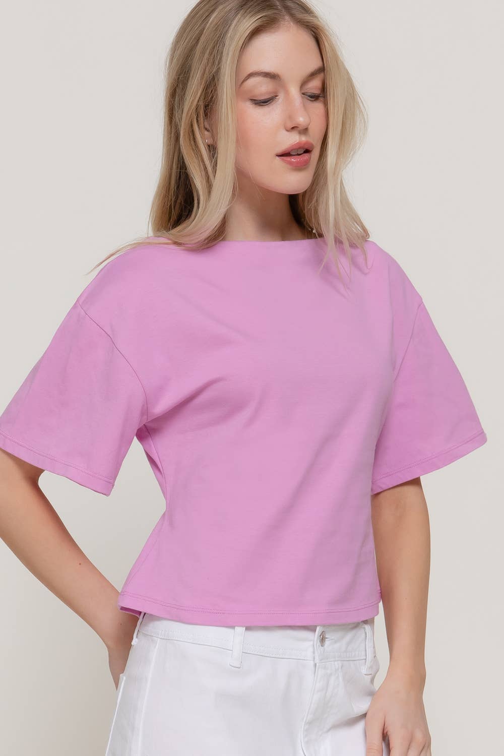 Short Sleeve Boat Neck Top