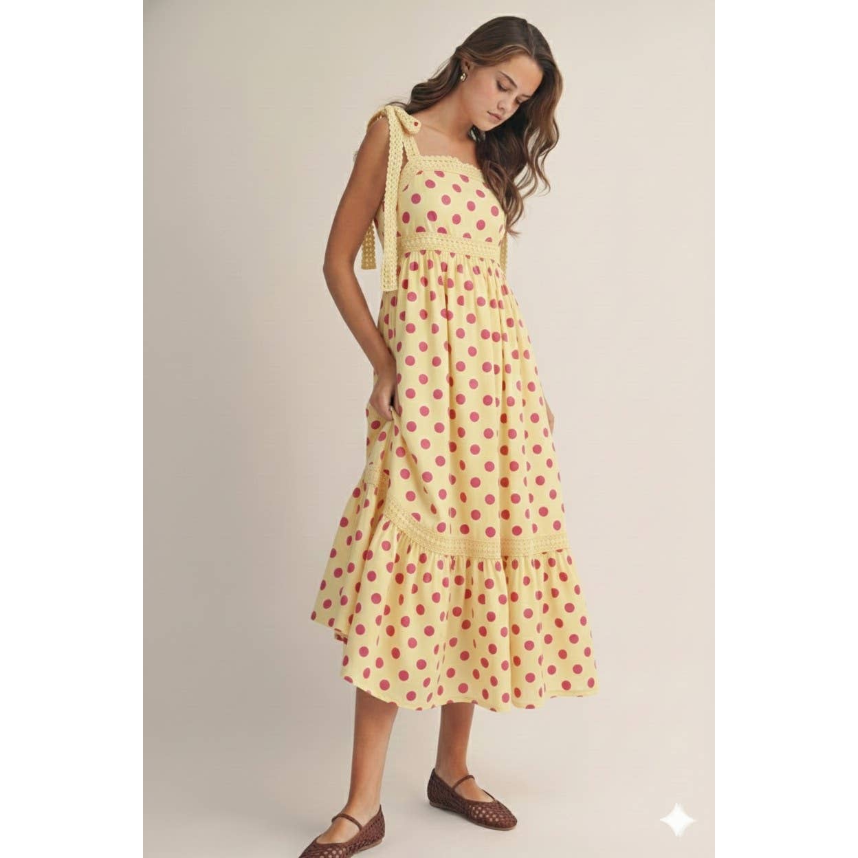 Vintage Rose Garden Crochet Trim Maxi Sundress