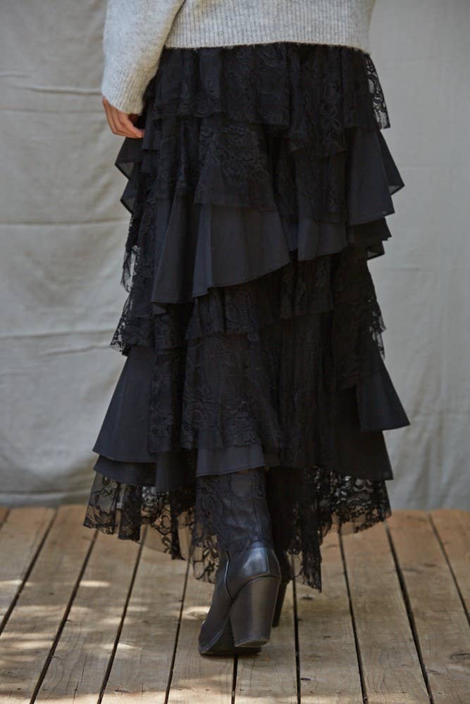 Tierred Ruffled Maxi Skirt