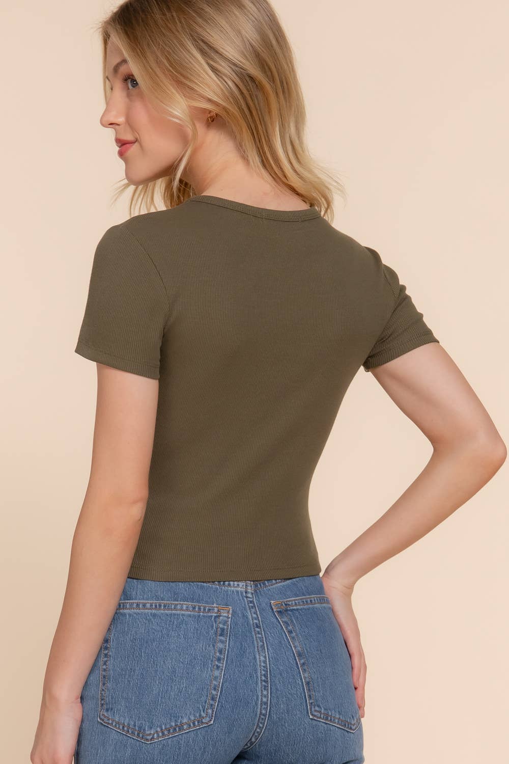 Short Sleeve Crew Neck Rib Knit Top