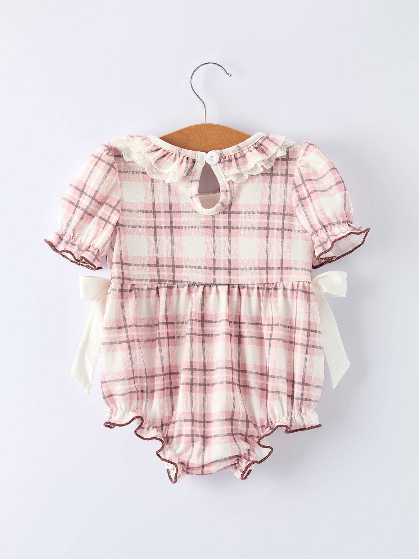 Western Horse Embroidered Smocked Plaid Baby Girl Romper