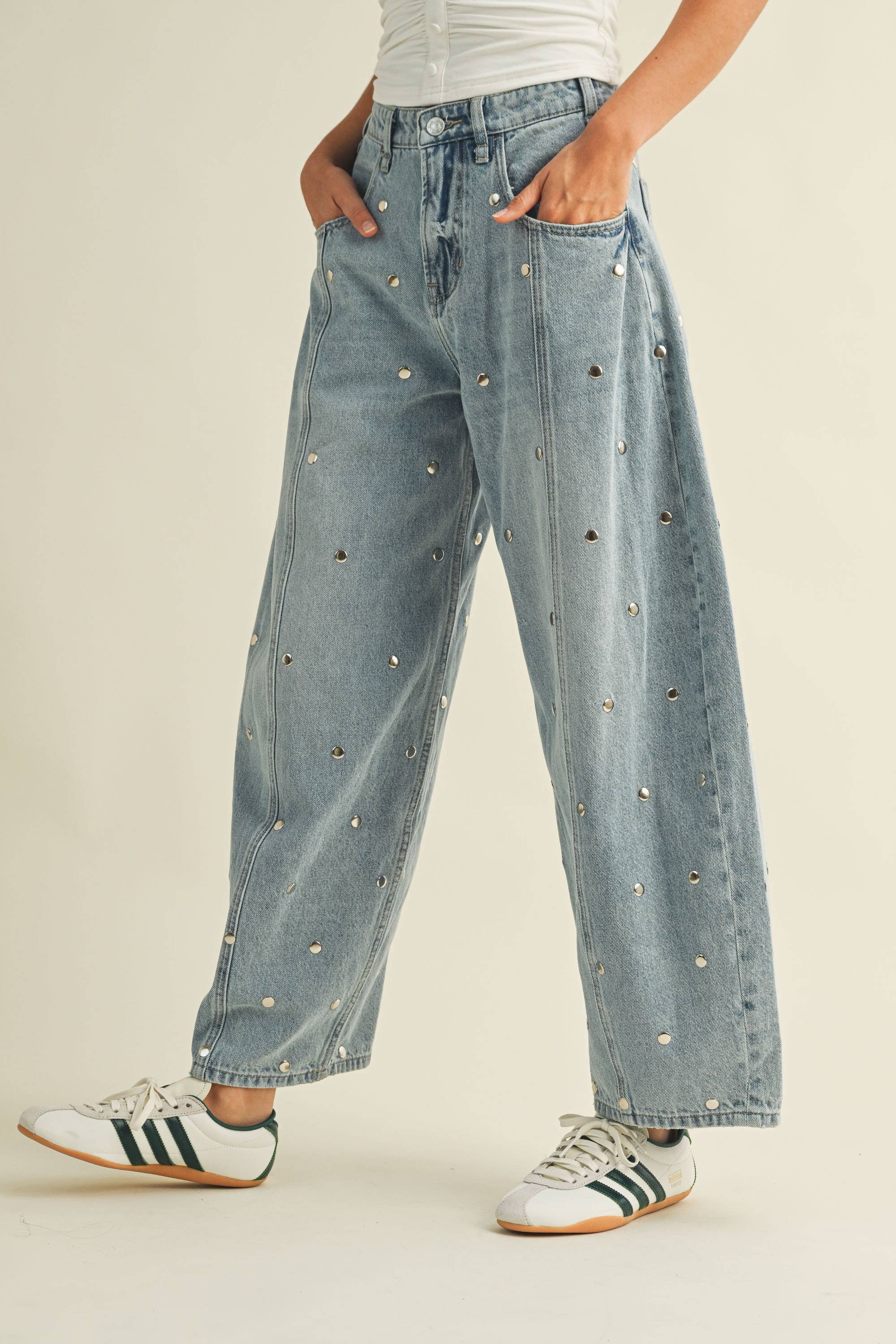Studded Barrel Denim Pant