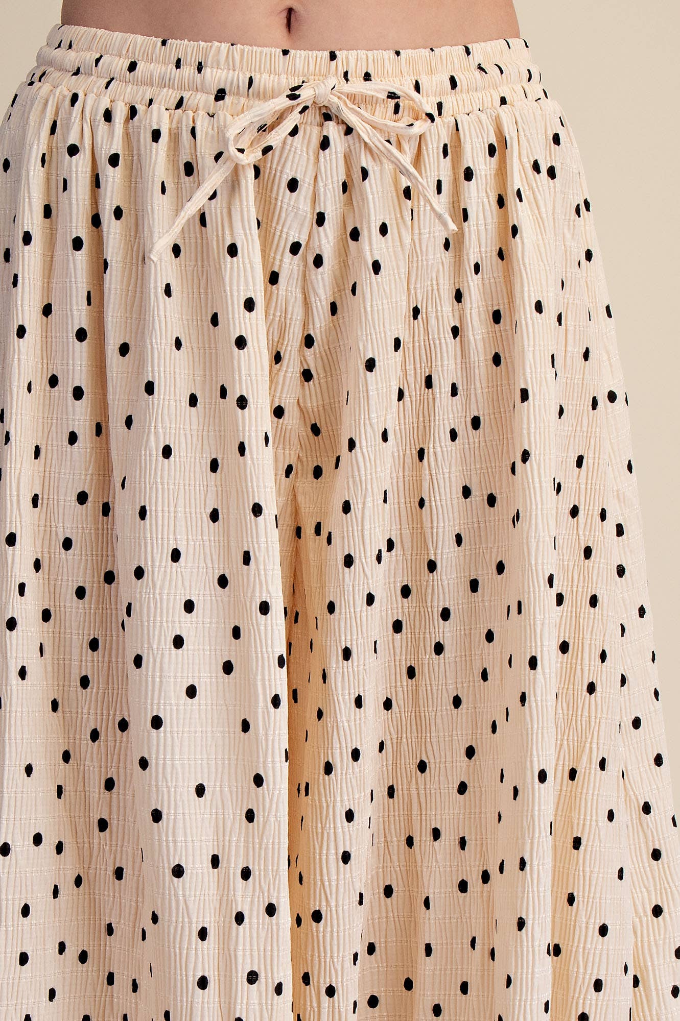 Pleated Polka Dot Wide-Leg Pant