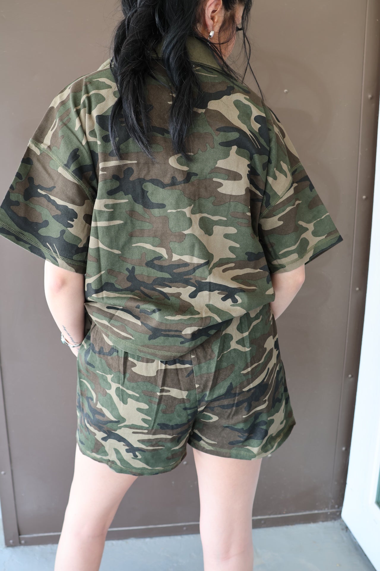 Half Zip Camo Short Set