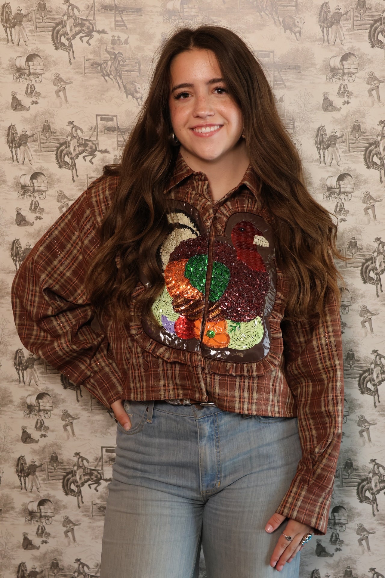 Brown Turkey Ruffle Patch Top