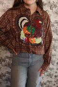 Brown Turkey Ruffle Patch Top