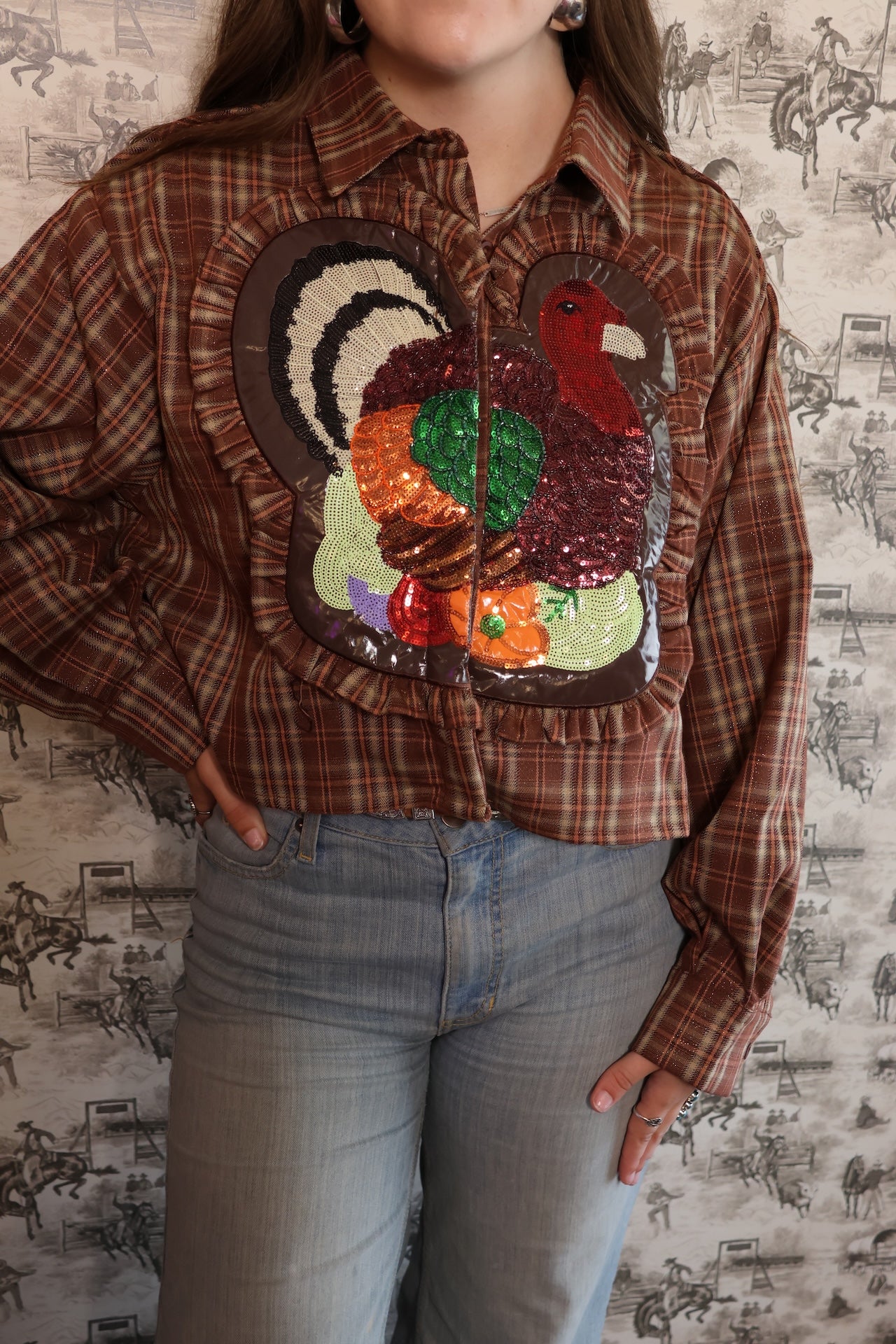 Brown Turkey Ruffle Patch Top