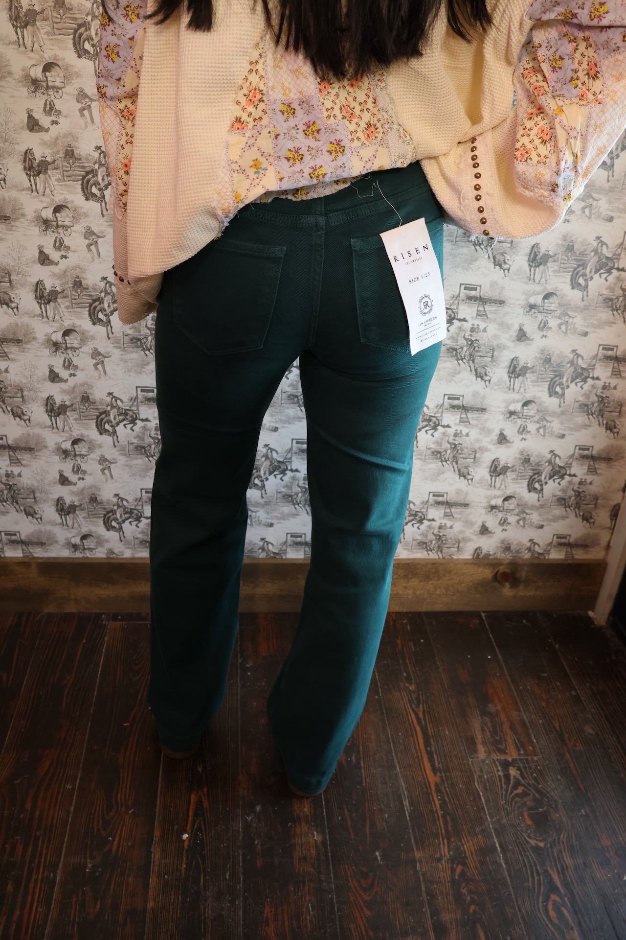 High Rise Straight Pants- Green
