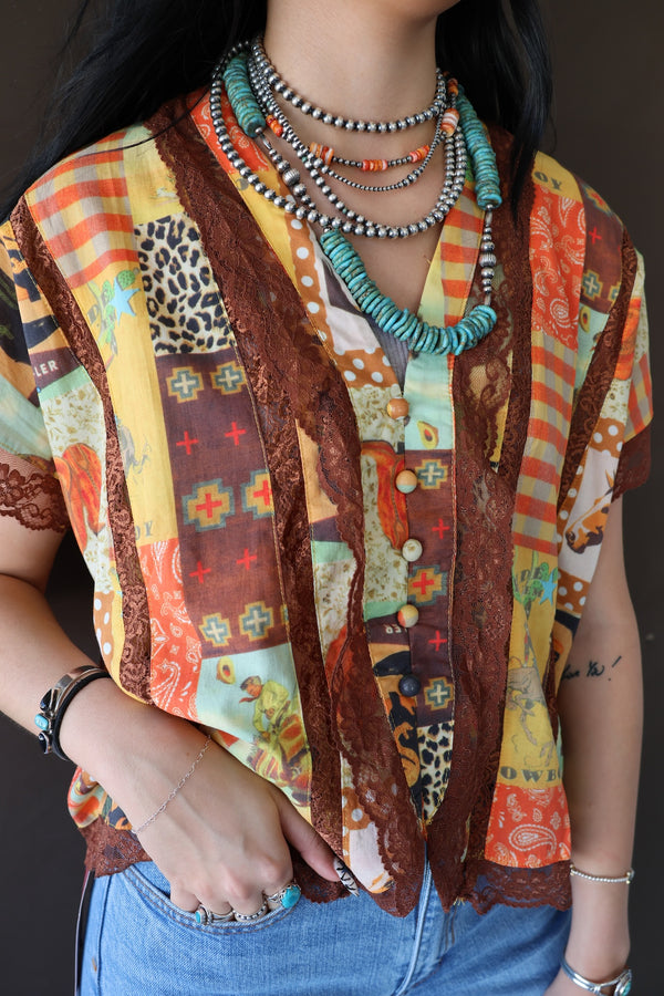 Cowboy Collage Lace Top