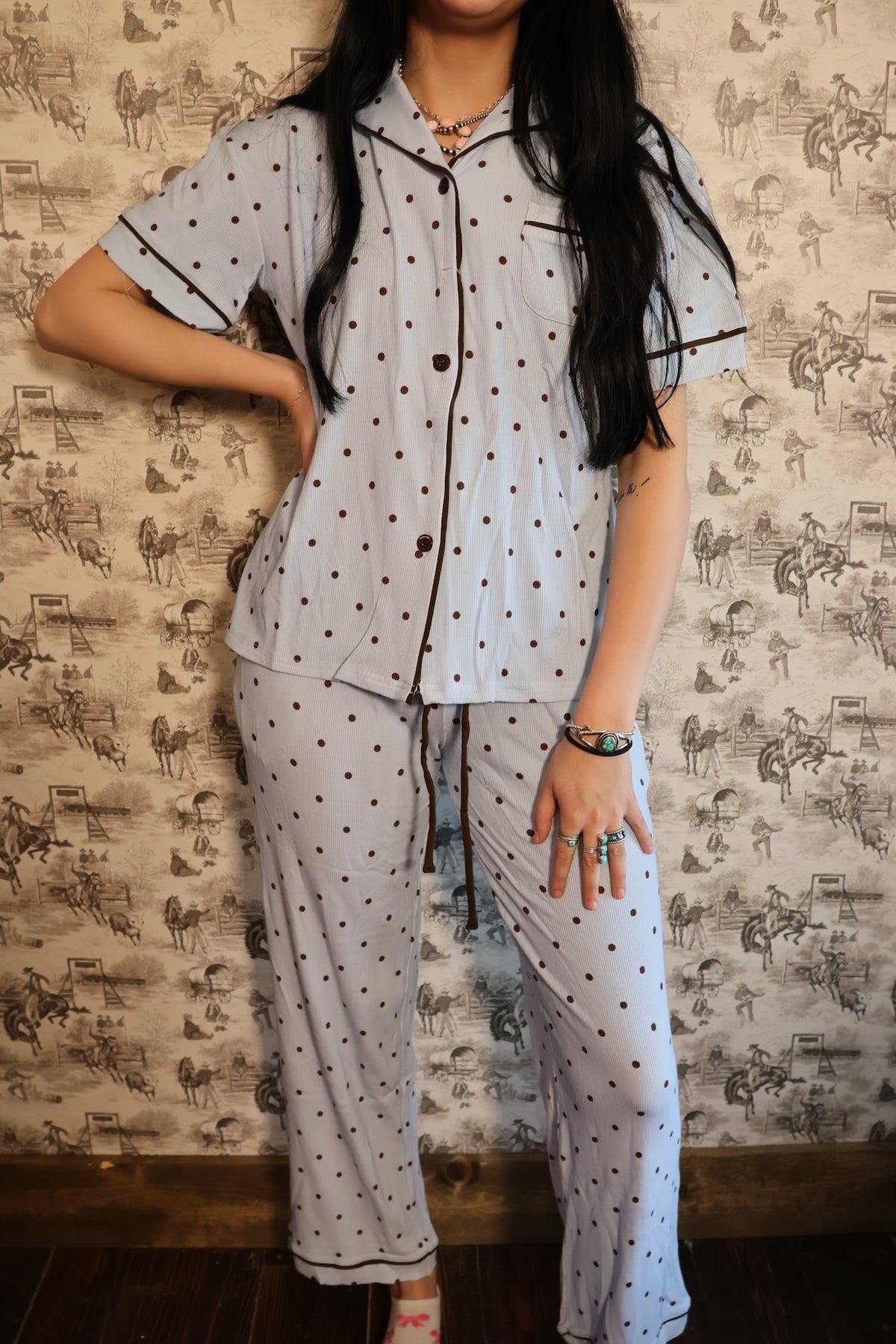 Blue And Brown Polka Dot Pajamas