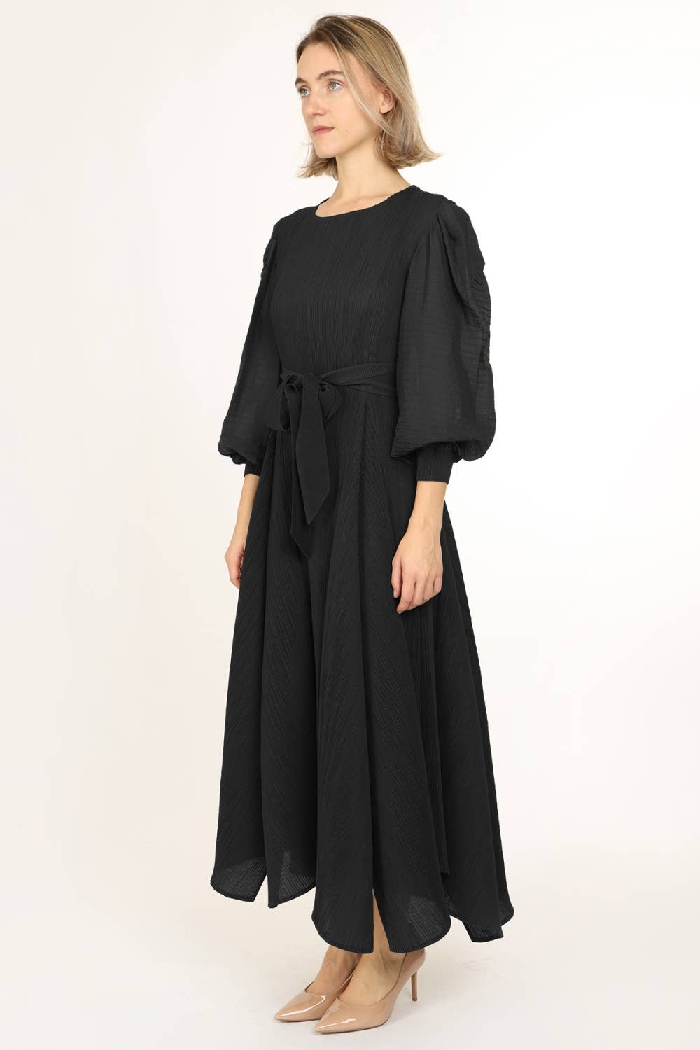 Bowtie Waist Pleats Maxi Dress