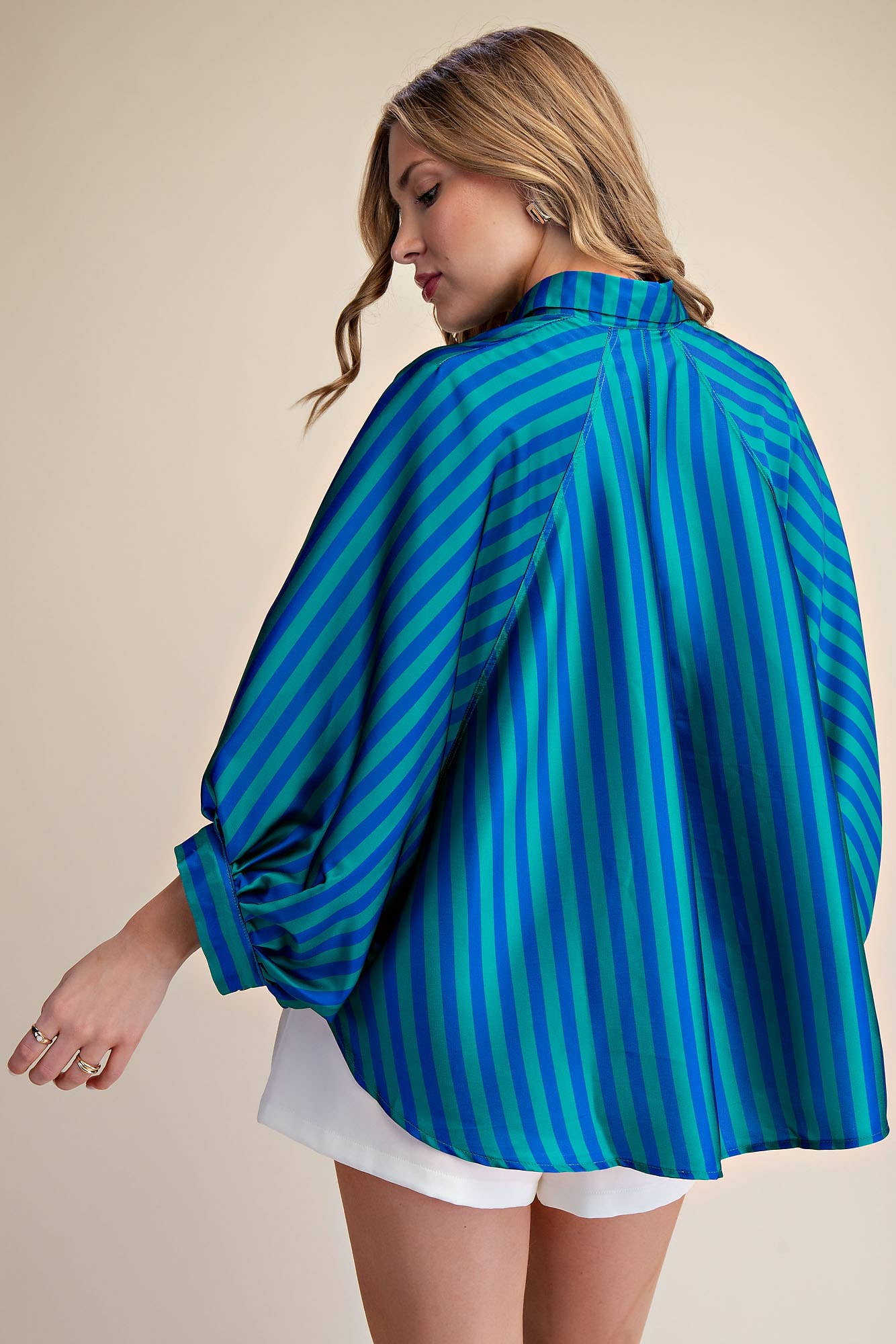 Oversized Shirt With Balloon Sleeve - Stripe