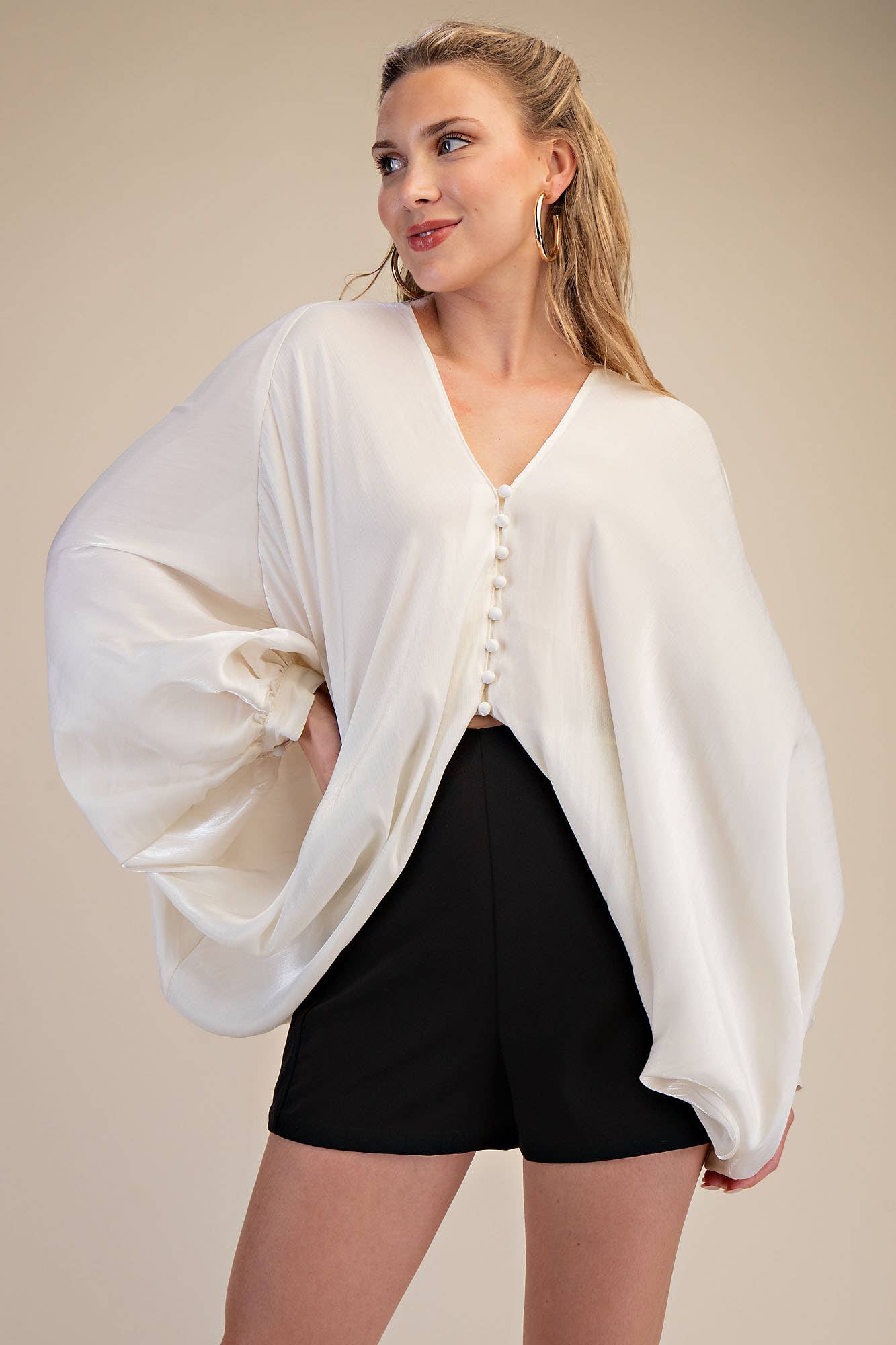 V-Neck Balloon Sleeve Top