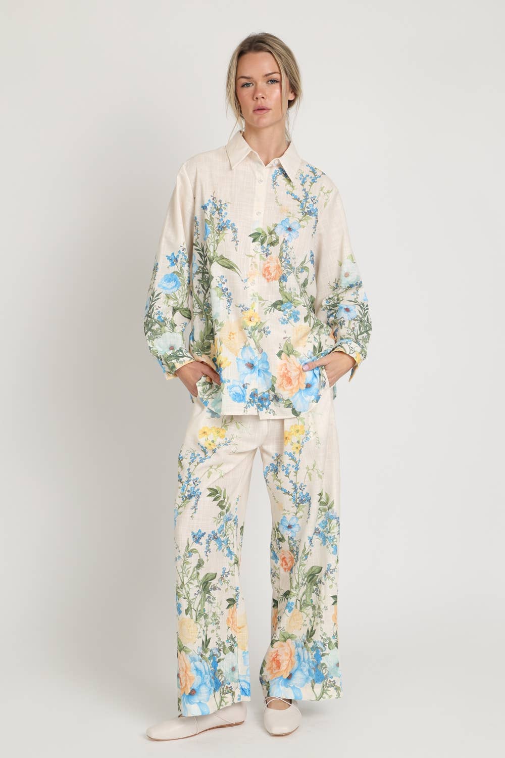 Botanical Print Relaxed Shirt And Trouser Set