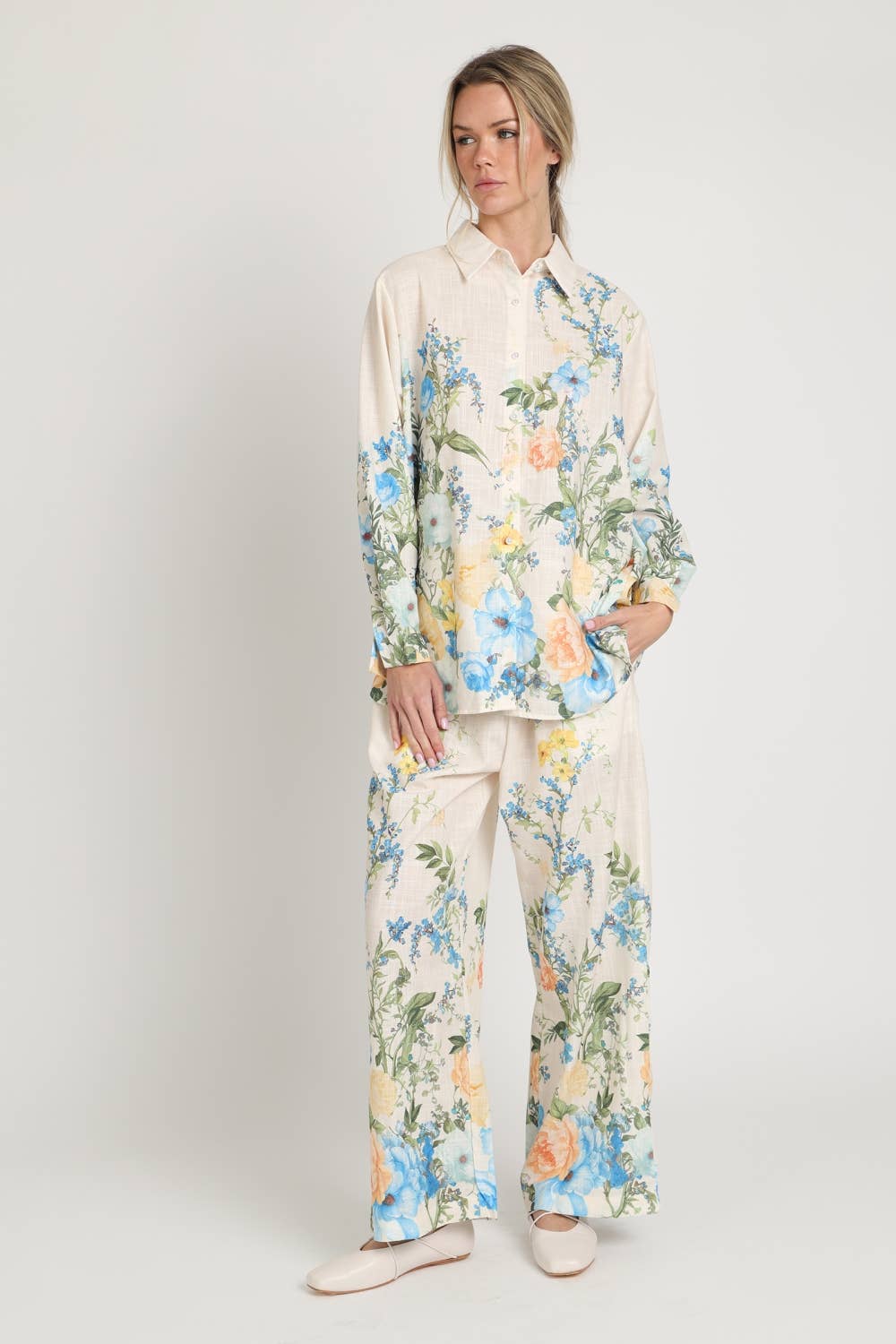 Botanical Print Relaxed Shirt And Trouser Set