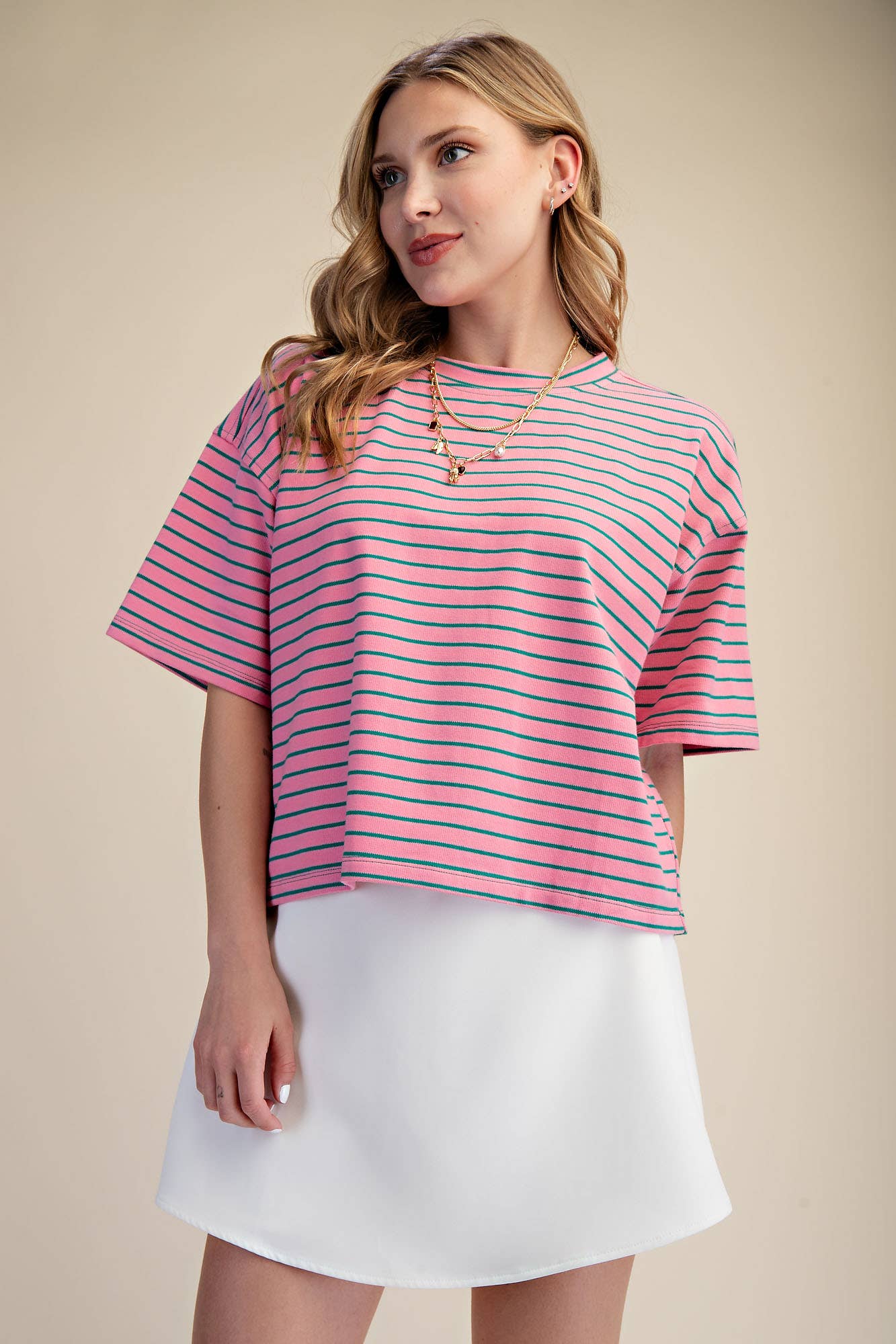 Round Neck Wide Sleeve Pullover Stripe Everyday Top