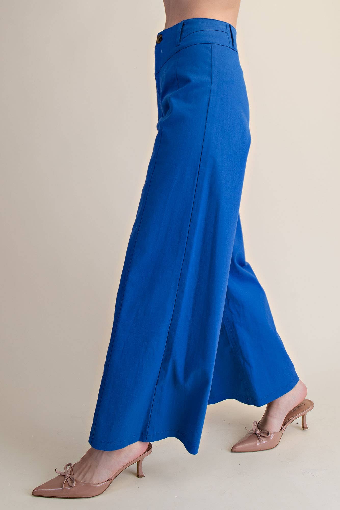 High Waist Front Yoke Seam Stretch Wide Leg Pants