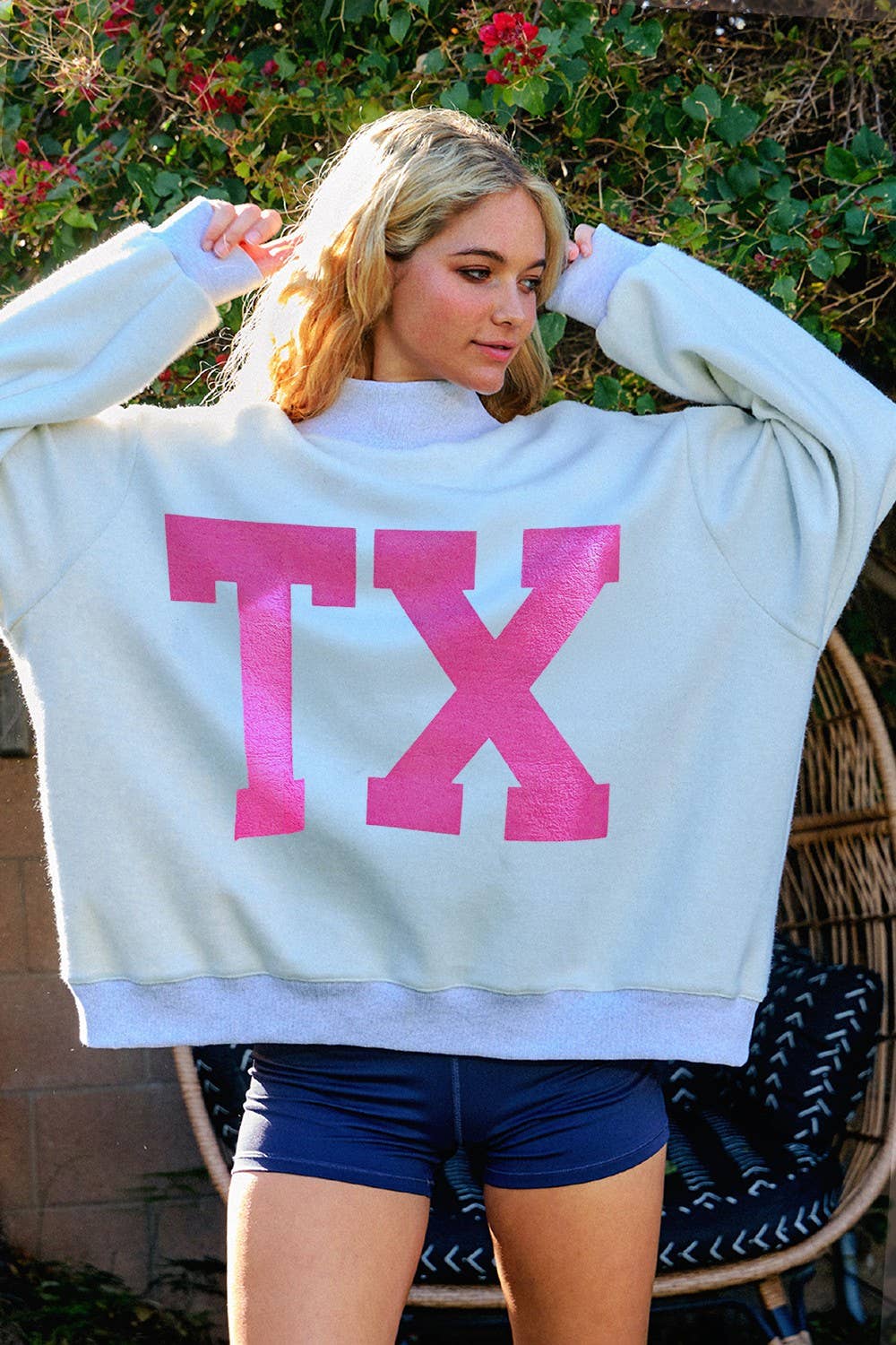 TEXAS & TX Print Reversible Mockneck Sweatshirt