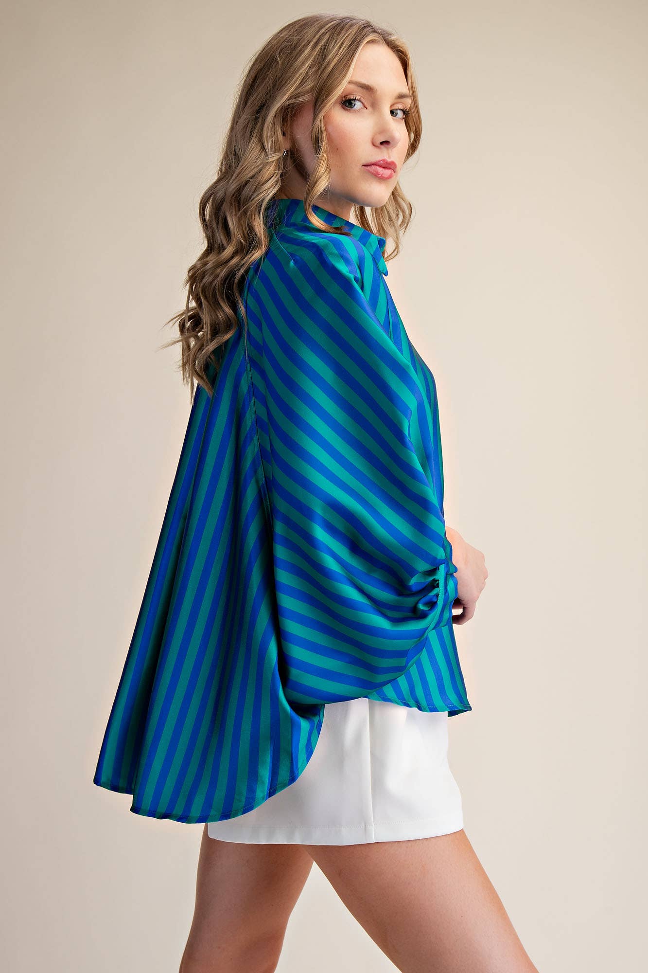 Oversized Shirt With Balloon Sleeve - Stripe