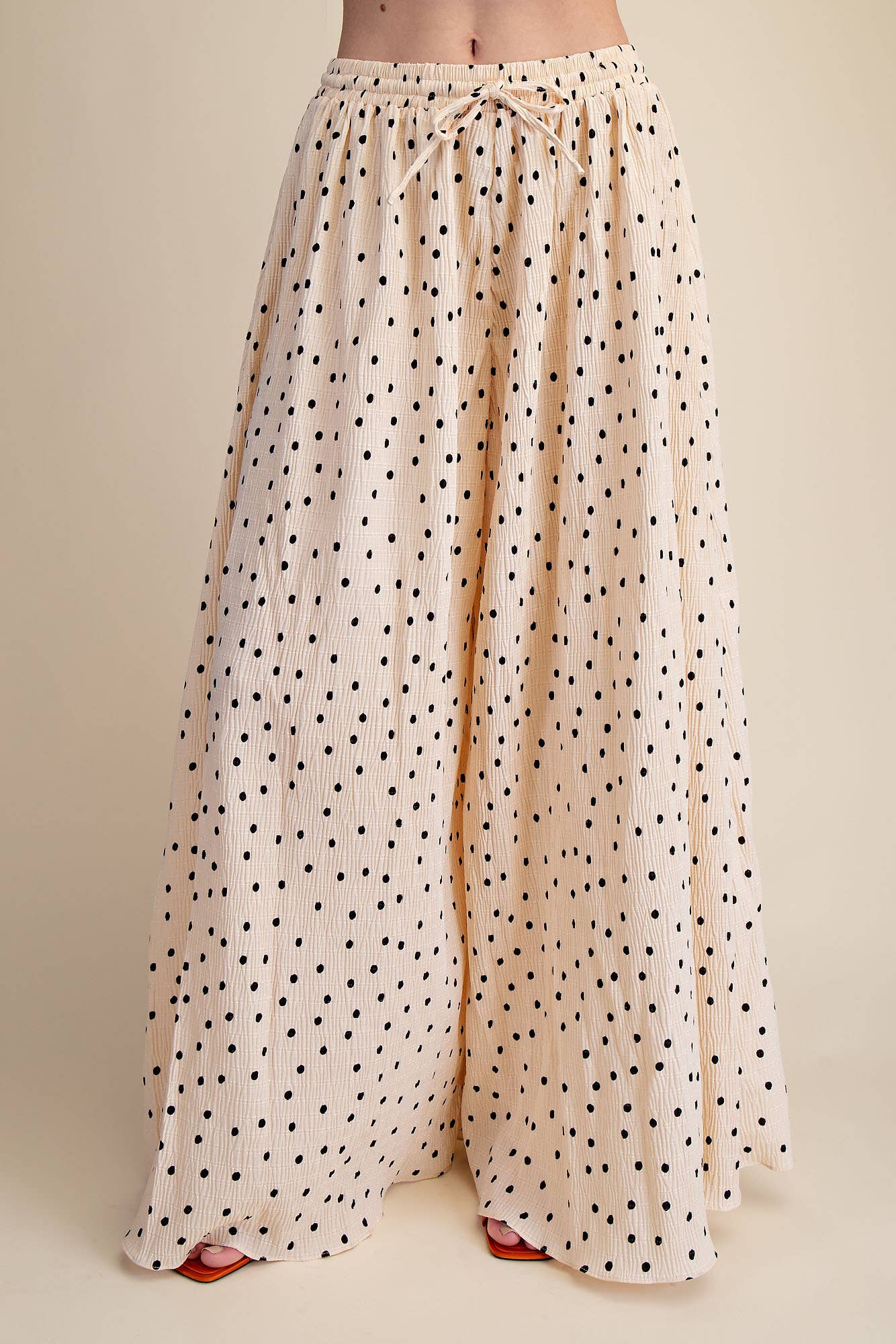 Pleated Polka Dot Wide-Leg Pant