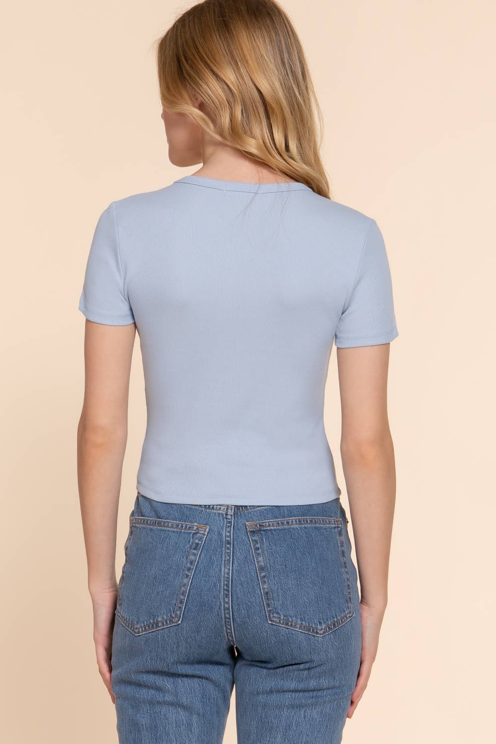 Short Sleeve Crew Neck Rib Knit Top