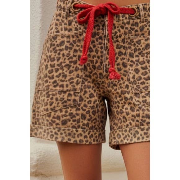 Washed Vintage Leopard Rope String Pants