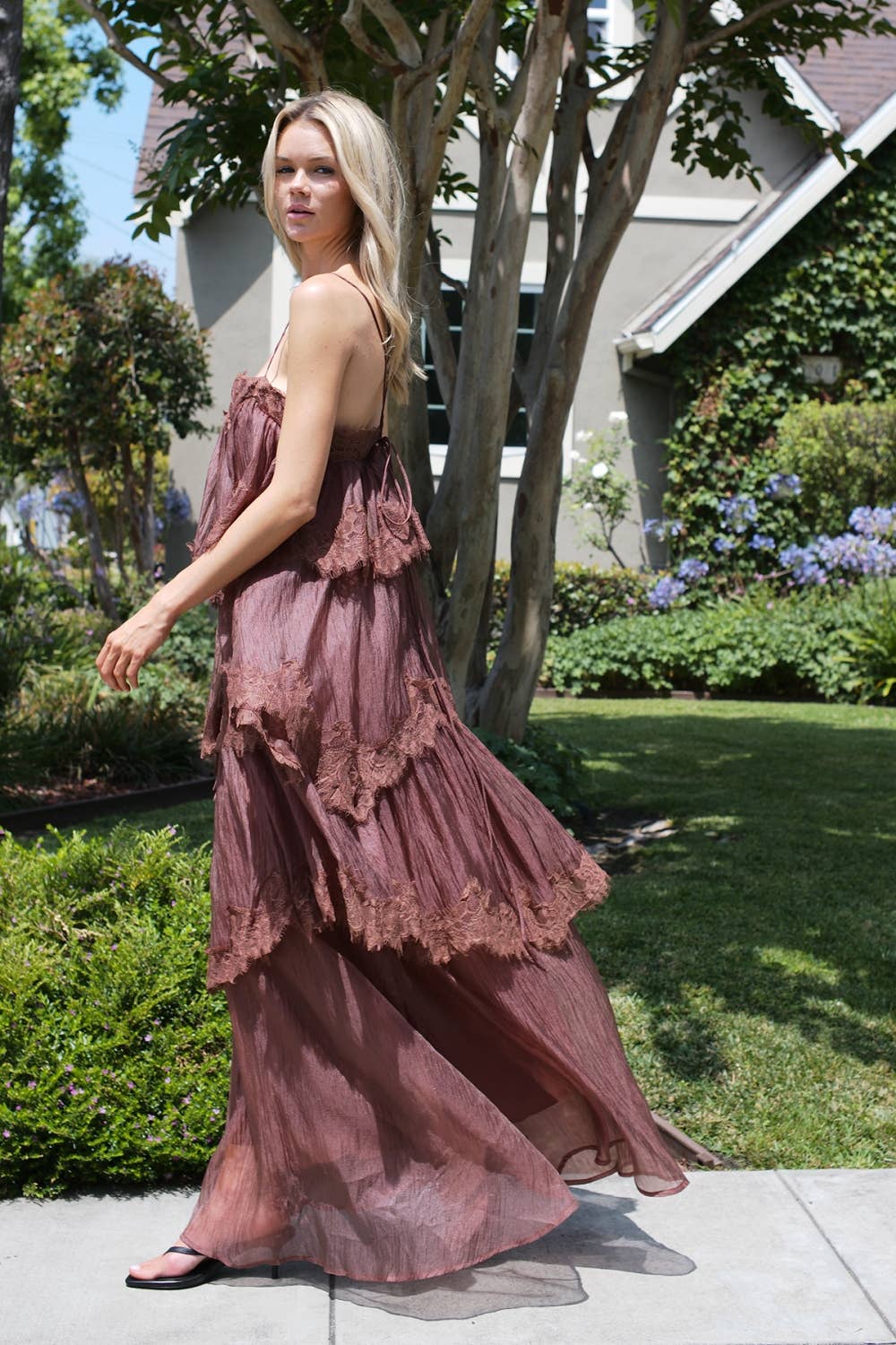 Tiered Lace-Trimmed Maxi Slip Dress