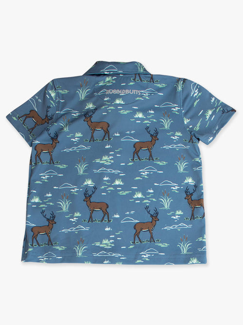 Boys Deer Antler Adventure Knit Short Sleeve Performance Polo
