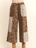 Davi and Dani Washed Corduroy and Flower Denim Pants Brown Multi