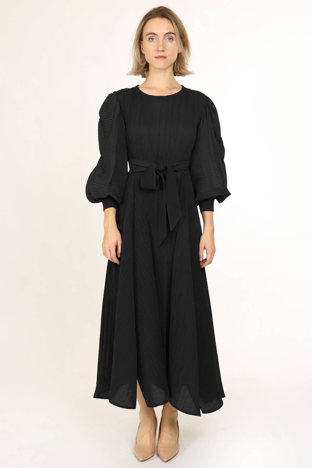Bowtie Waist Pleats Maxi Dress