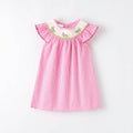 Pink Plaid Crocodile Embroidered Smocked Dress