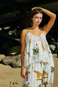 Tropical Print Lace Detail Top