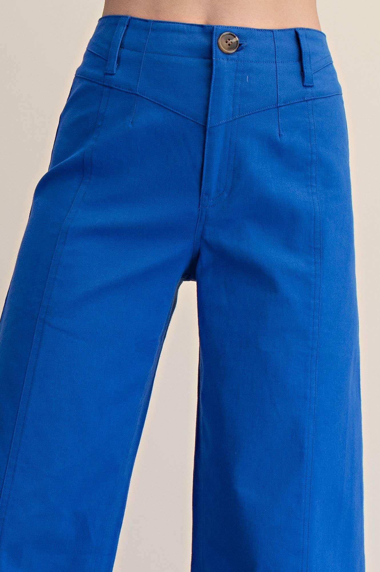 High Waist Front Yoke Seam Stretch Wide Leg Pants