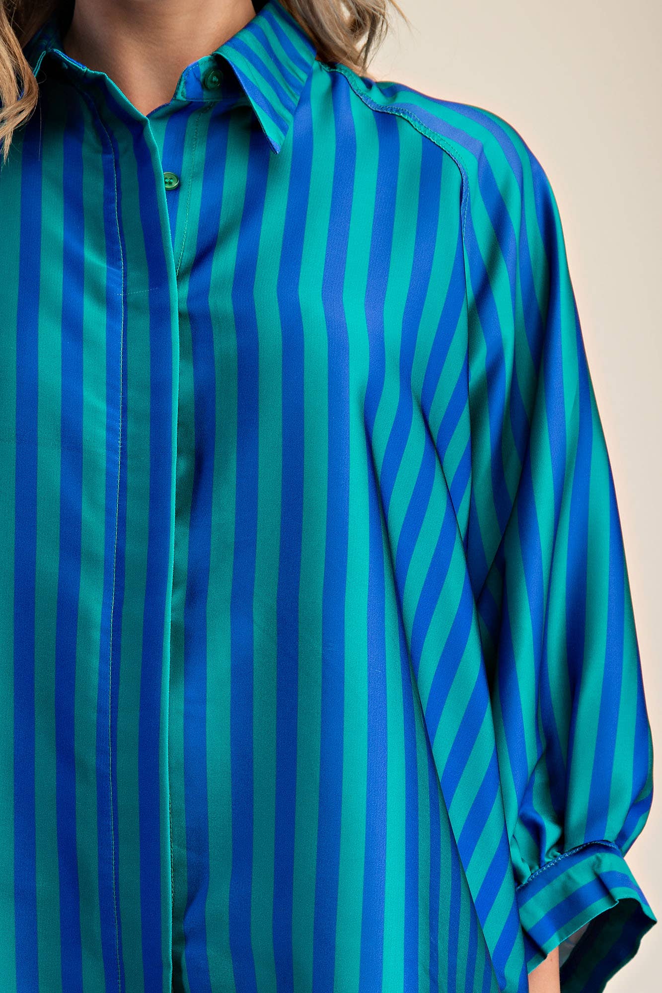 Oversized Shirt With Balloon Sleeve - Stripe