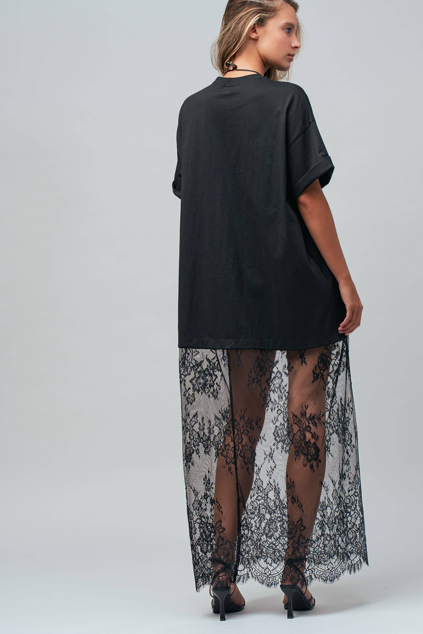 T-Shirt Dress with Sheer Lace Skirt