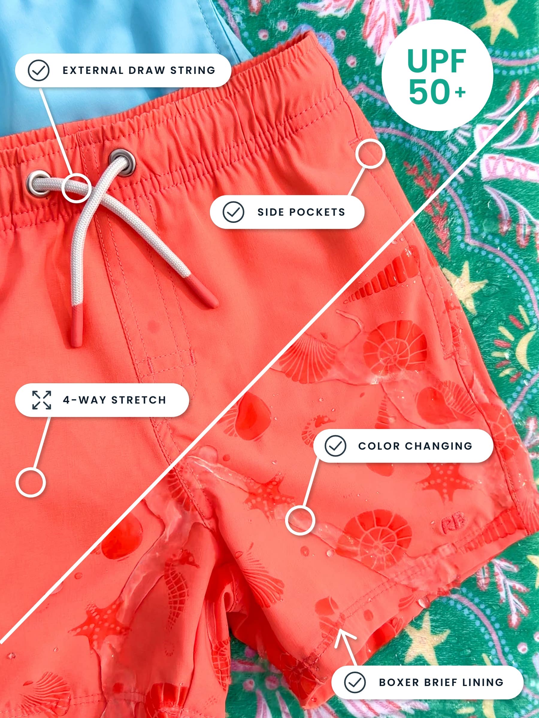 Boys Sage Mallards Color Changing Performance Hybrid Swim Trunks