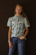 Blue Gingham Flutter Sleeve Top