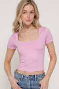 Short Sleeve Square Neck Double Layer Crop Tee