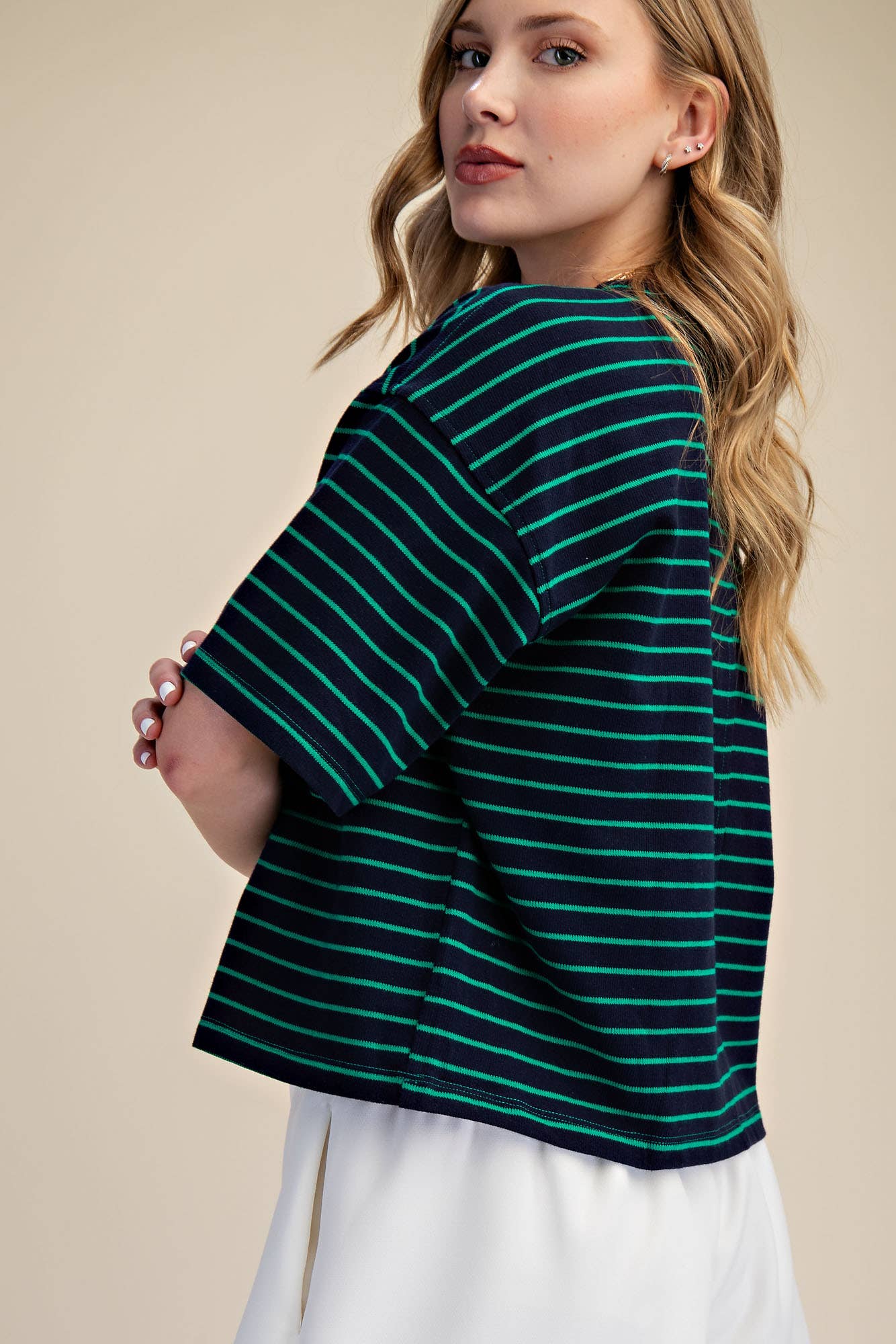 Round Neck Wide Sleeve Pullover Stripe Everyday Top