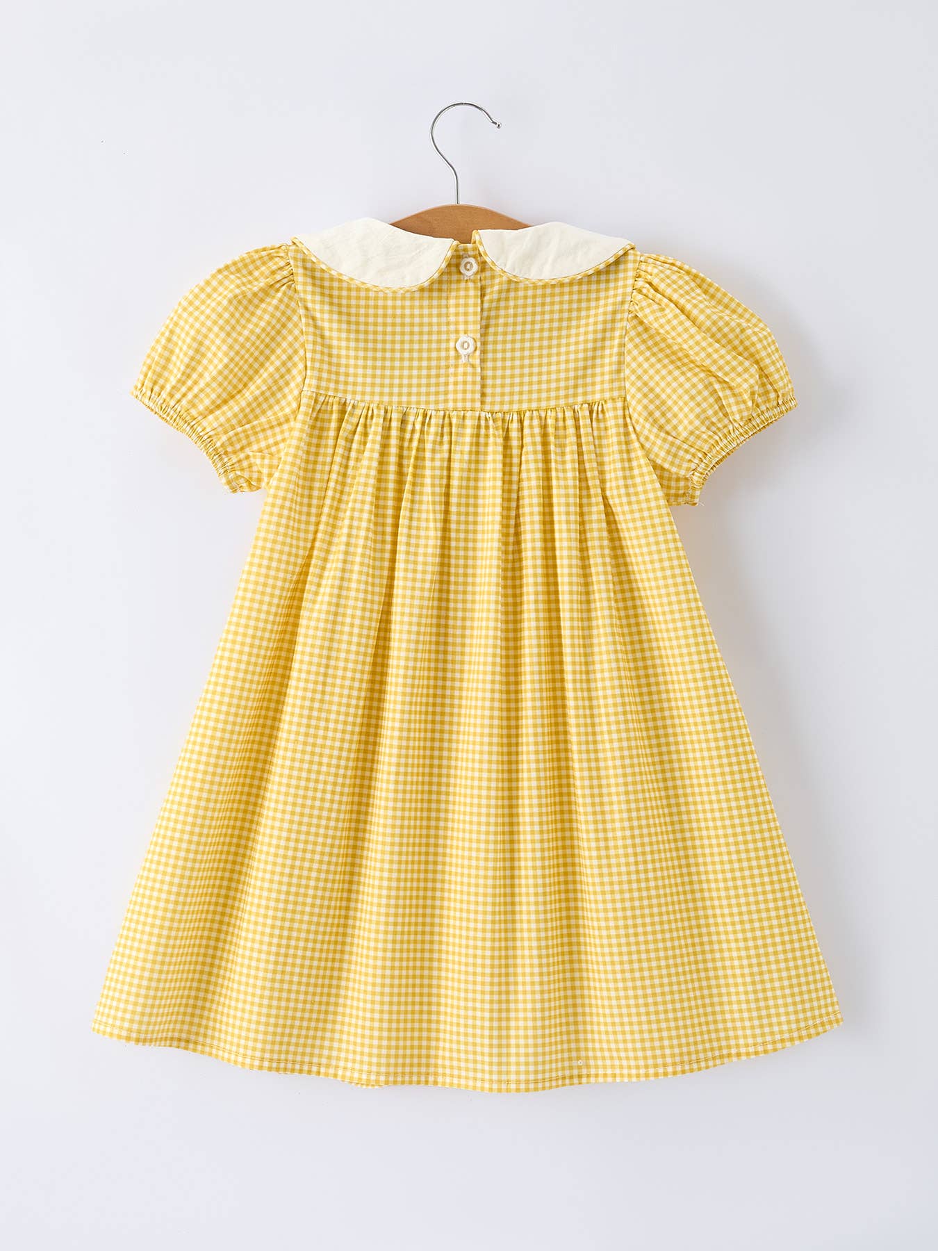 Yellow Goose Embroidered Smocked Plaid Dress