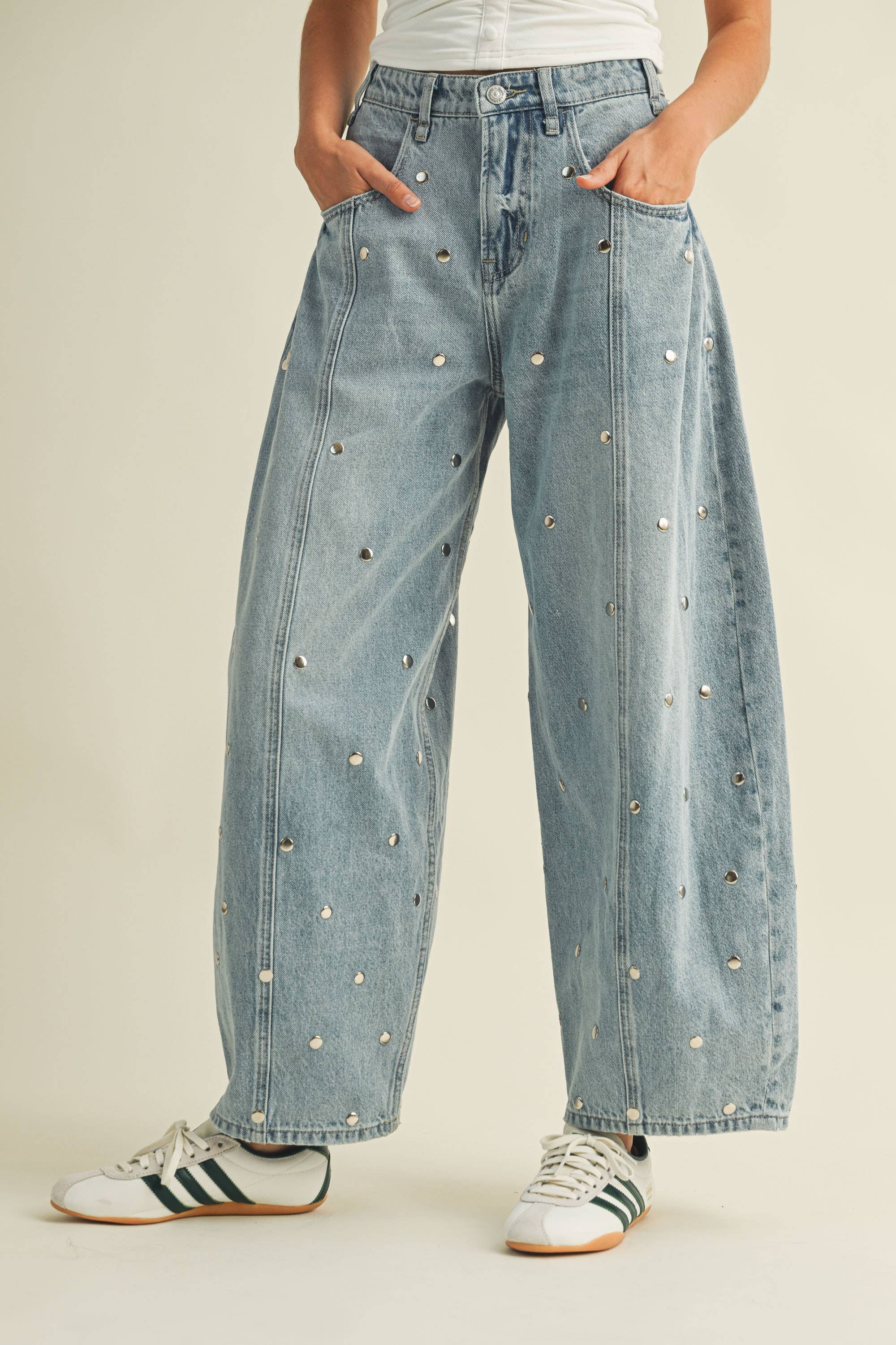 Studded Barrel Denim Pant