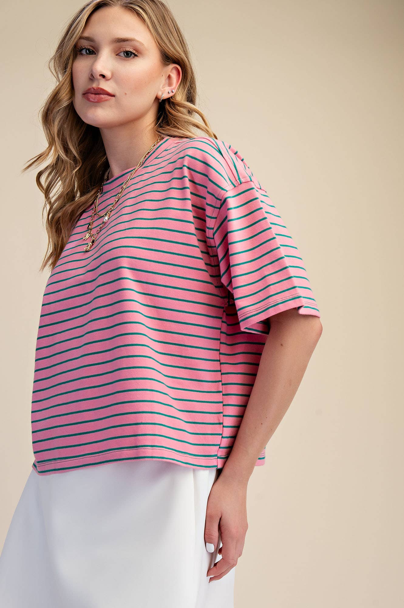Round Neck Wide Sleeve Pullover Stripe Everyday Top