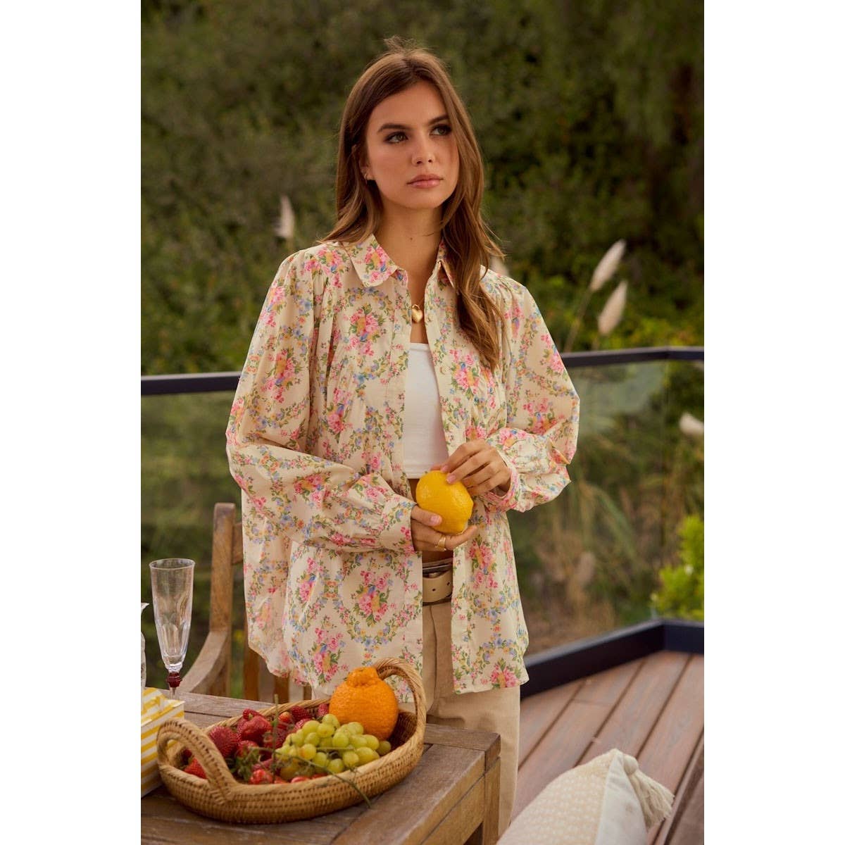 Oversized Floral Striped Button Shirts