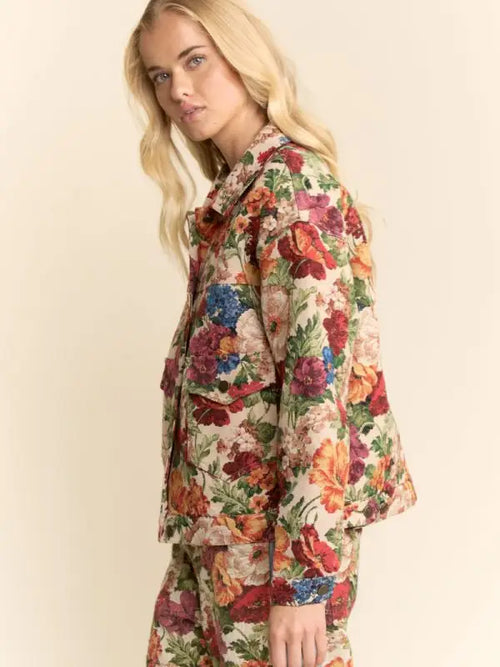 Davi and Dani Floral Tapestry Button Jacket Red Orange